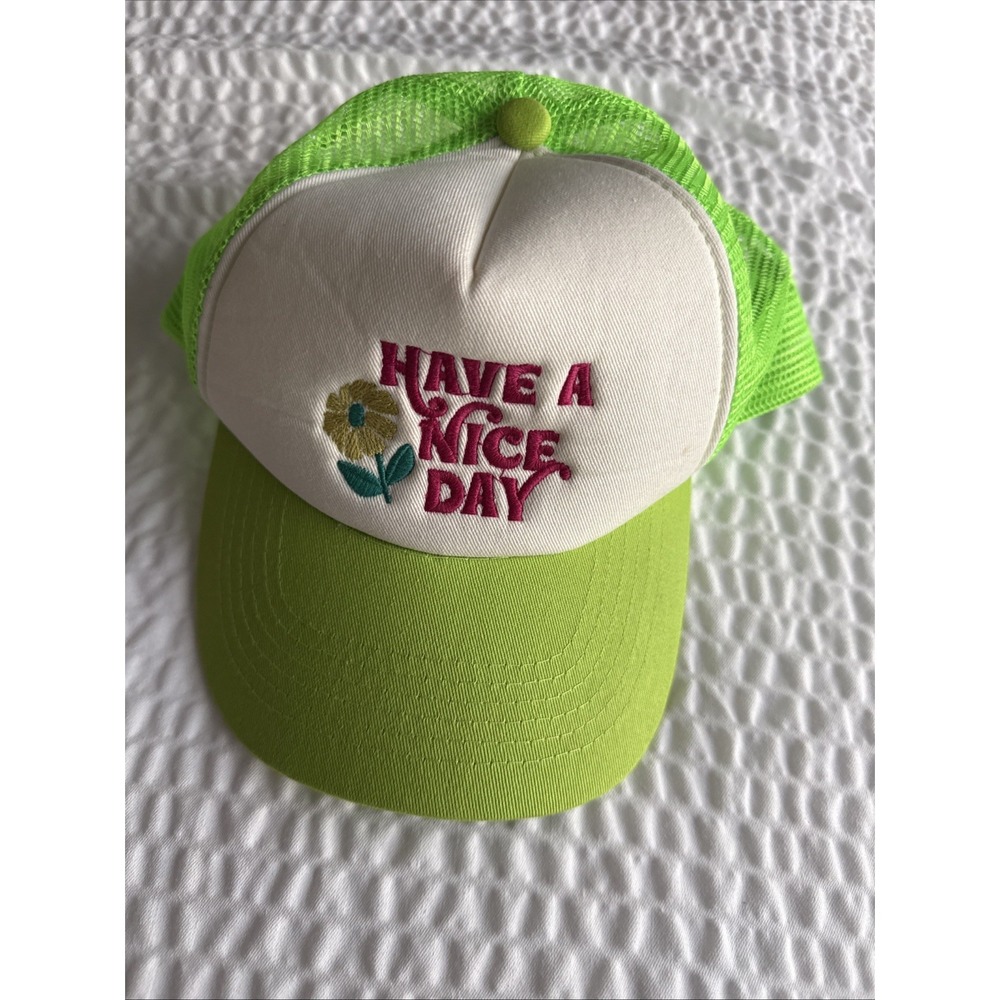HAVE A NICE DAY FLOWER GREEN HAT 5 PANEL HIGH‎ CROWN TRUCKER SNAPBACK VINTAGE